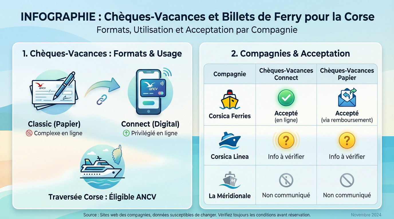 Paiement traversée ferry Corse avec chèques vacances ANCV et application Connect