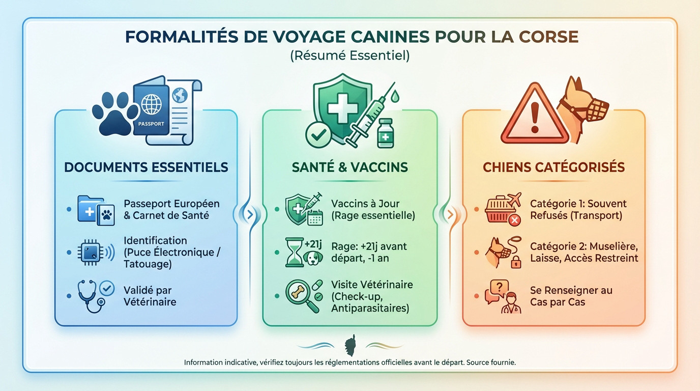 Chien avec son passeport européen prêt pour un voyage en Corse