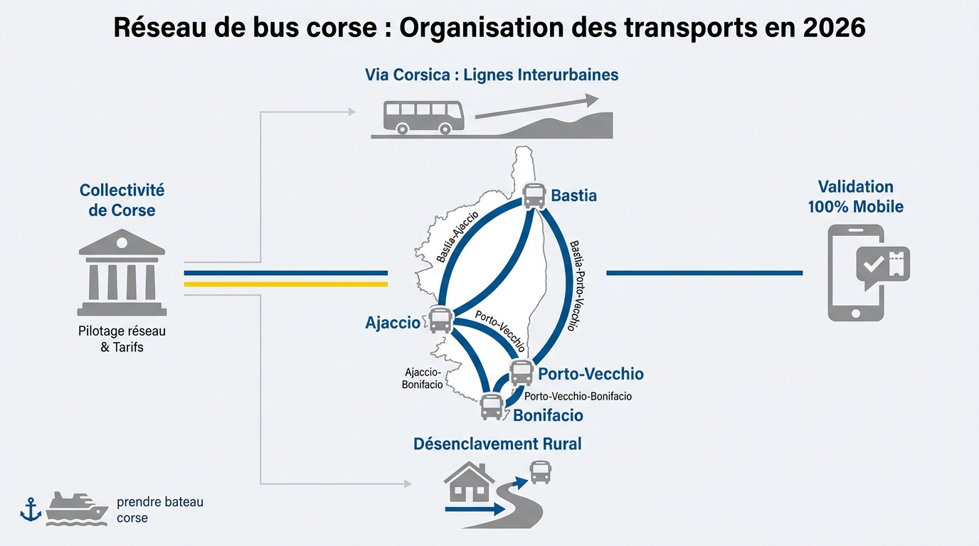 Autocar Via Corsica sur une route insulaire