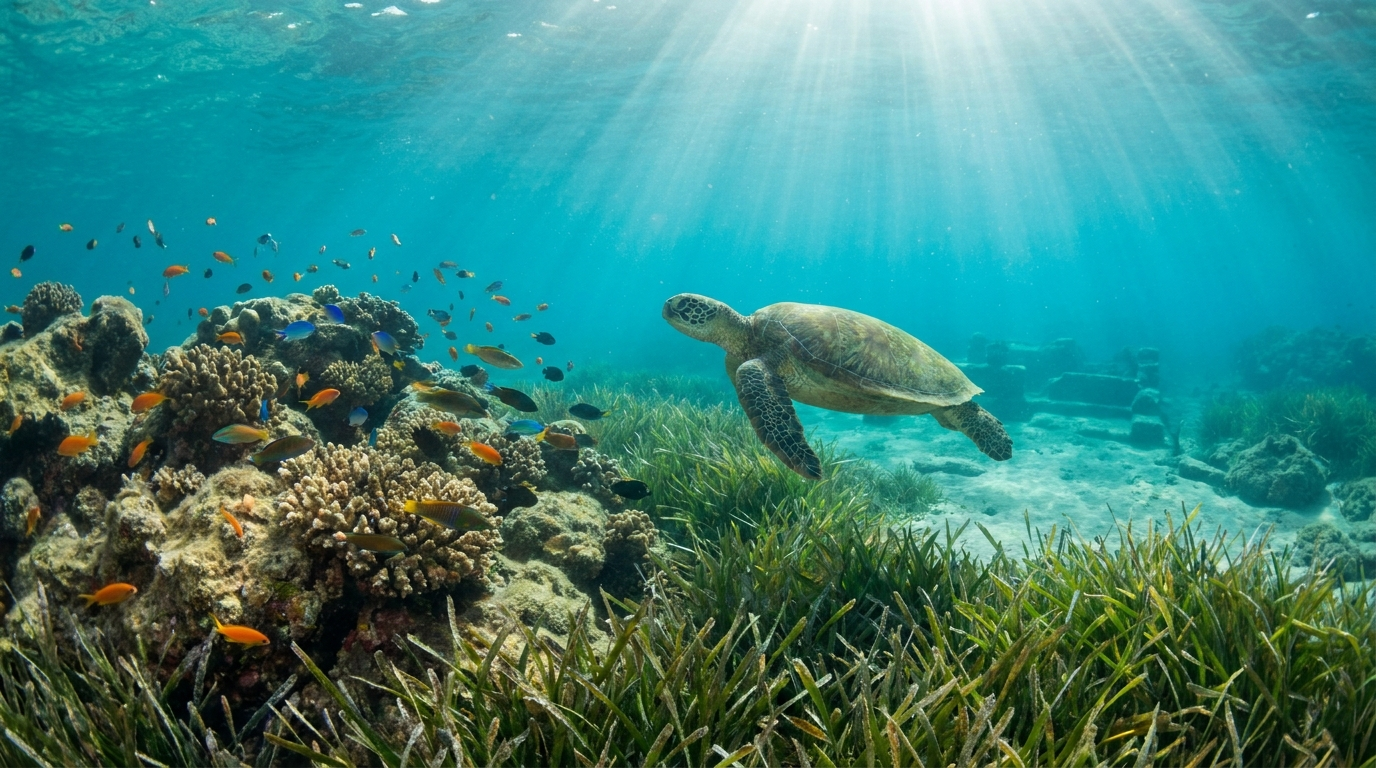 Tortue Caretta sur un recif en Grece