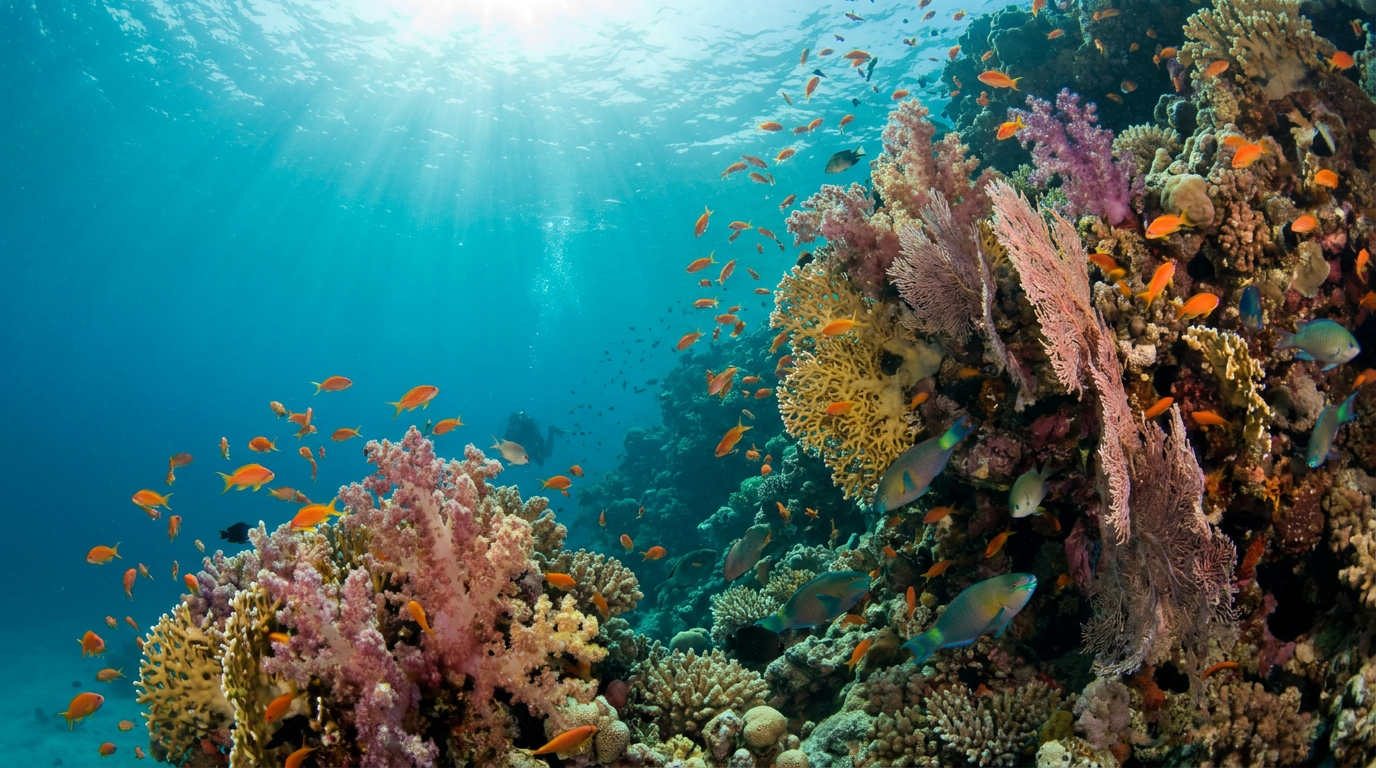 Recif de corail et anthias en mer Rouge