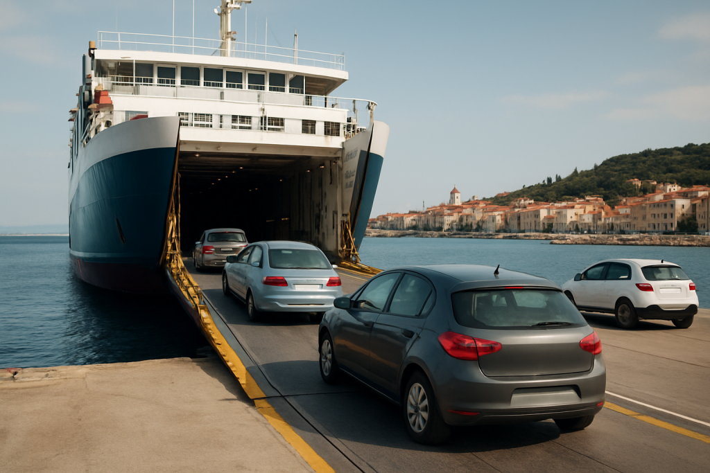 Ferry approchant un port de Corse