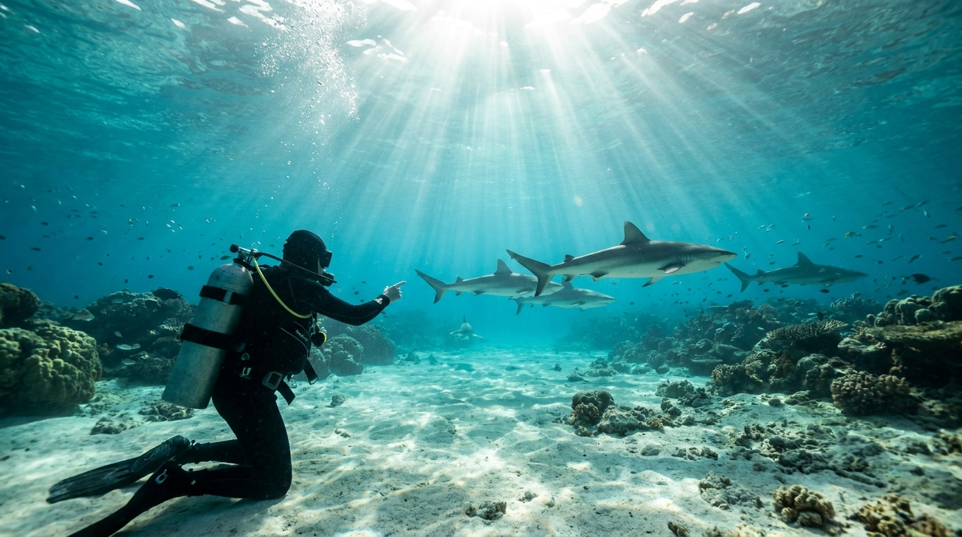 Plongee a Fakarava, requins gris