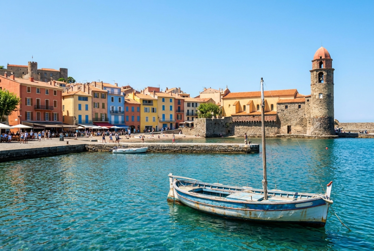 Le port et le chateau royal de Collioure au bord de la Mediterranee