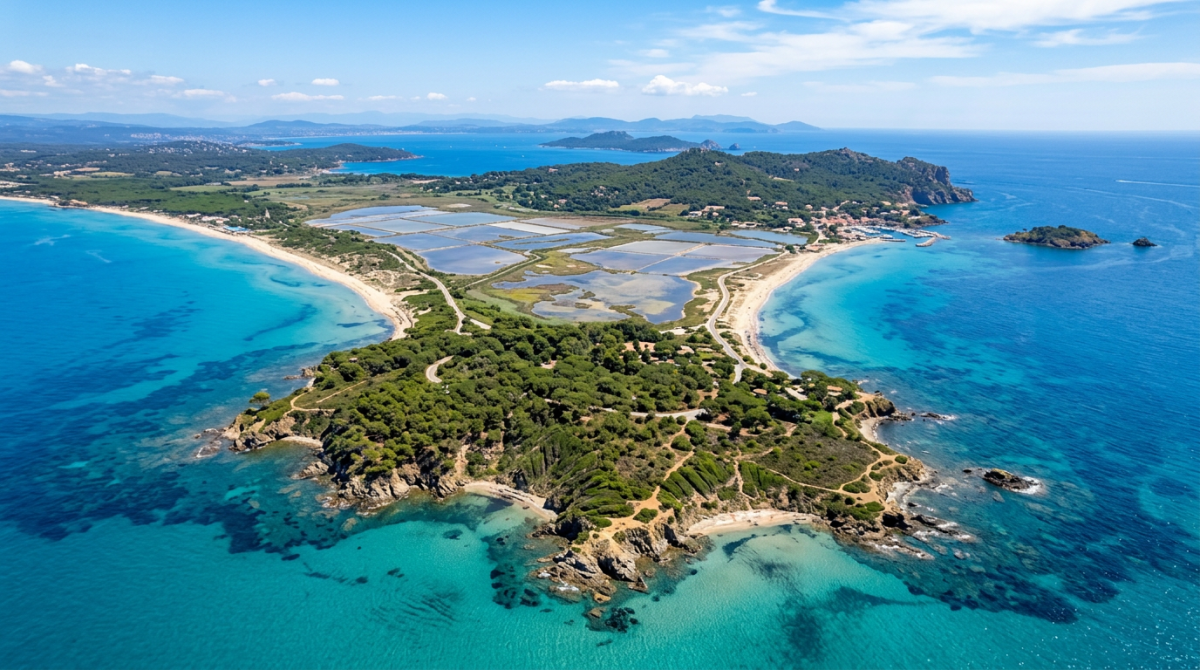 La presqu'ile de Giens et son double tombolo pres de Hyeres dans le Var