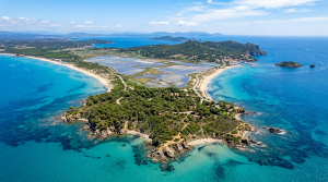 La presqu'ile de Giens et son double tombolo pres de Hyeres dans le Var