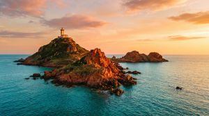 Les iles Sanguinaires et leur phare au large d'Ajaccio en Corse