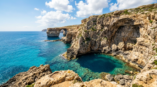 Falaises calcaires et Blue Hole de Dwejra sur l'ile de Gozo a Malte