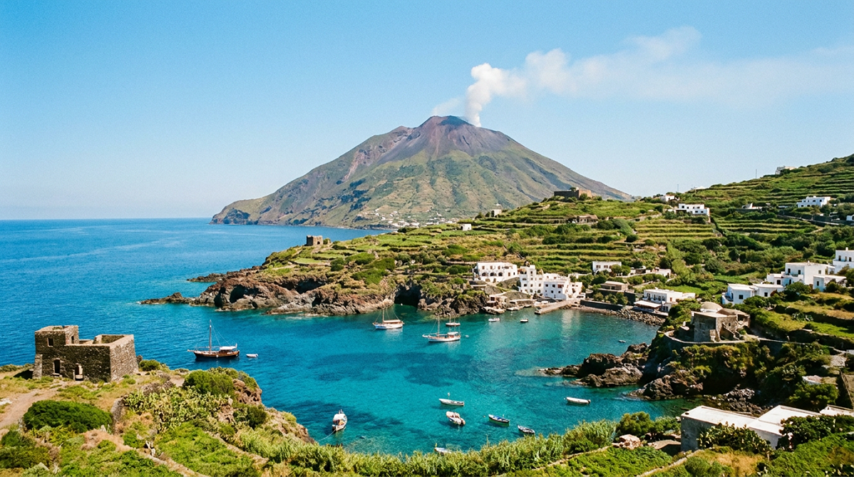 Les iles Eoliennes et la cote volcanique de la Sicile en Mediterranee