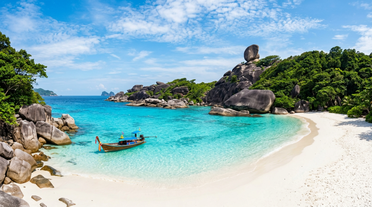 Les iles Similan en Thailande, plage de sable blanc et rochers de granit sur la mer d'Andaman